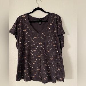 Torrid Dark Blue Cosmic Metallic Print Short Sleeve Pocket Tee